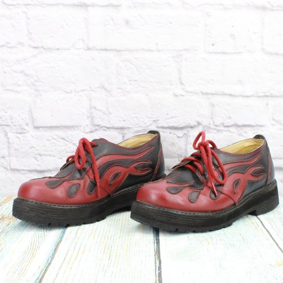 Sha Sha Red Leather Lace Up Tribal Flame Platform Shoes Size 7.5 - Picture 2 of 9